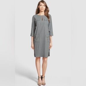 Nordstrom Collection Linen Blend Gray Shift Dress Pockets Career Work Size 16